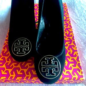 Tory Burch Black Suede Wedges - 7.5. Good Condition.